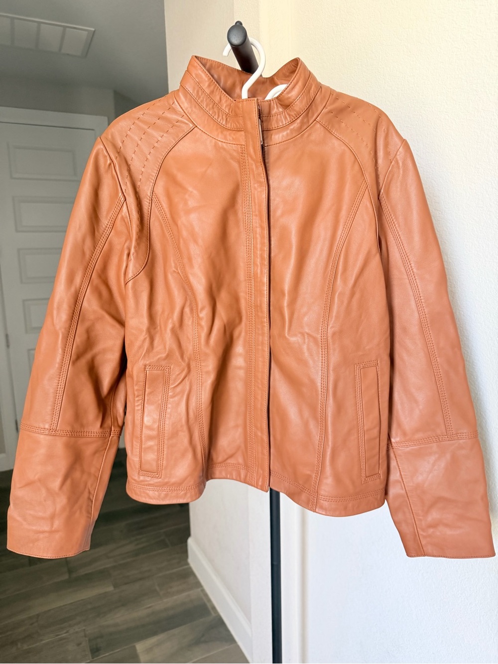 Quince 100% Sheep  Leather Stand-Collar Jacket / Dark Cognac Brown / L
